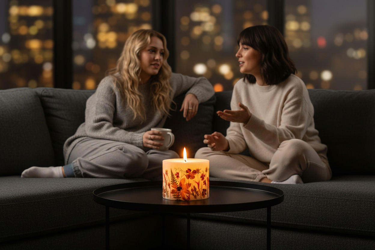 Gemütliche Kerzen mit echten Wildblumen